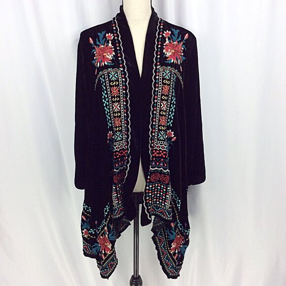 Johnny Was Embroidered Velvet Kimono Cardigan XXL 1X 2X [READ MEASUREMENTS] Silk - Picture 1 of 9